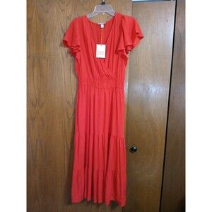 Knox Rose Small Dress Boho Prairie Orange Wrap Bodice Elastic Waist NWT